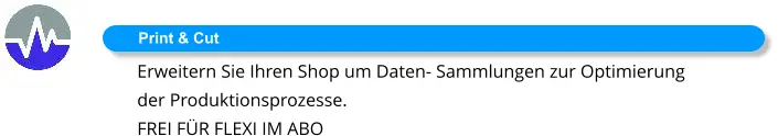 Print & Cut Erweitern Sie Ihren Shop um Daten- Sammlungen zur Optimierung der Produktionsprozesse. FREI FÜR FLEXI IM ABO